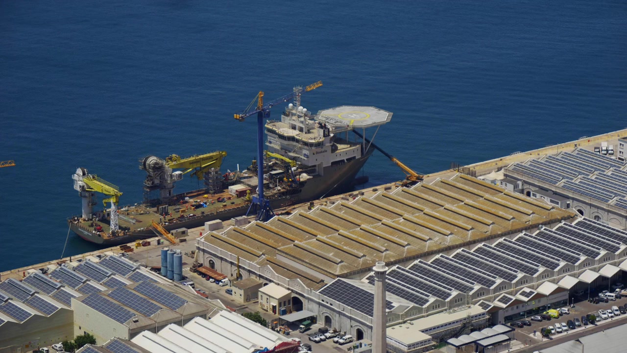 Gibraltar Port Seen from the Rock with Cargo Ships and Industrial Harbor