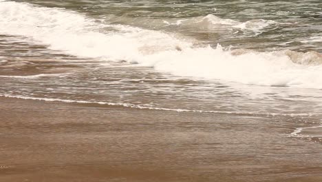 waves gradually lapping more and more frequently on shallow beach shoreline