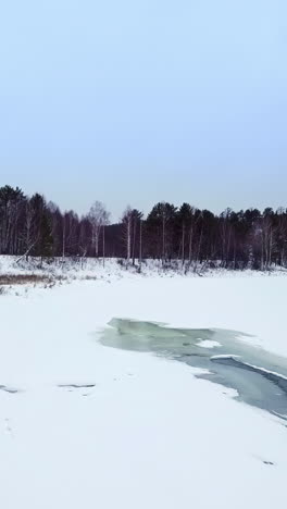 winter landscape with frozen lake and forest