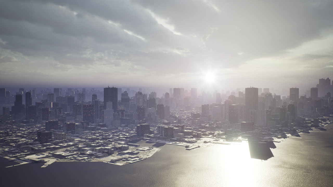 Stunning winter skyline at dusk over a shimmering urban landscape