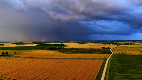 drone view of rural agricultural landscape on a cloudy day