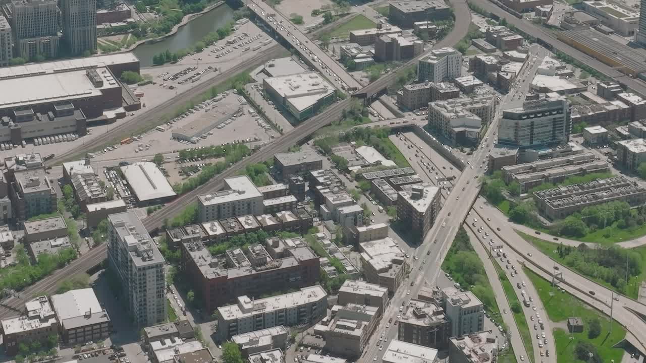 Aerial view of Chicago showcasing city roads and greenery