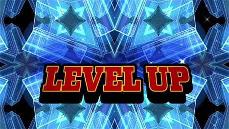 digital animation of level up text against kaleidoscopic pattern on blue background