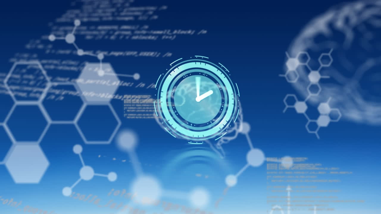 시계가 움직이는 애니메이션, 인간의 뇌가 데이터 처리를 회전하는 애니메이션