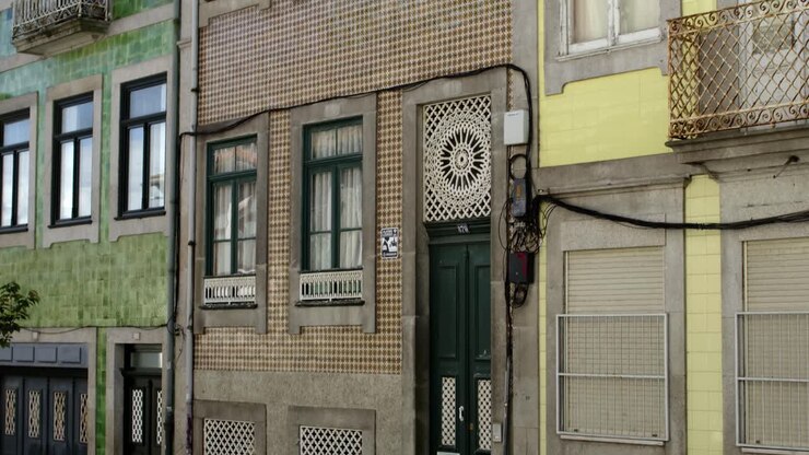 Some house facades by a street in Porto, Portugal.