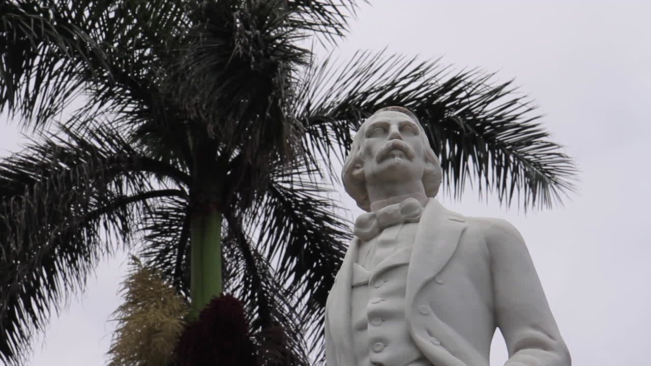 Statue of a man under a palm tree