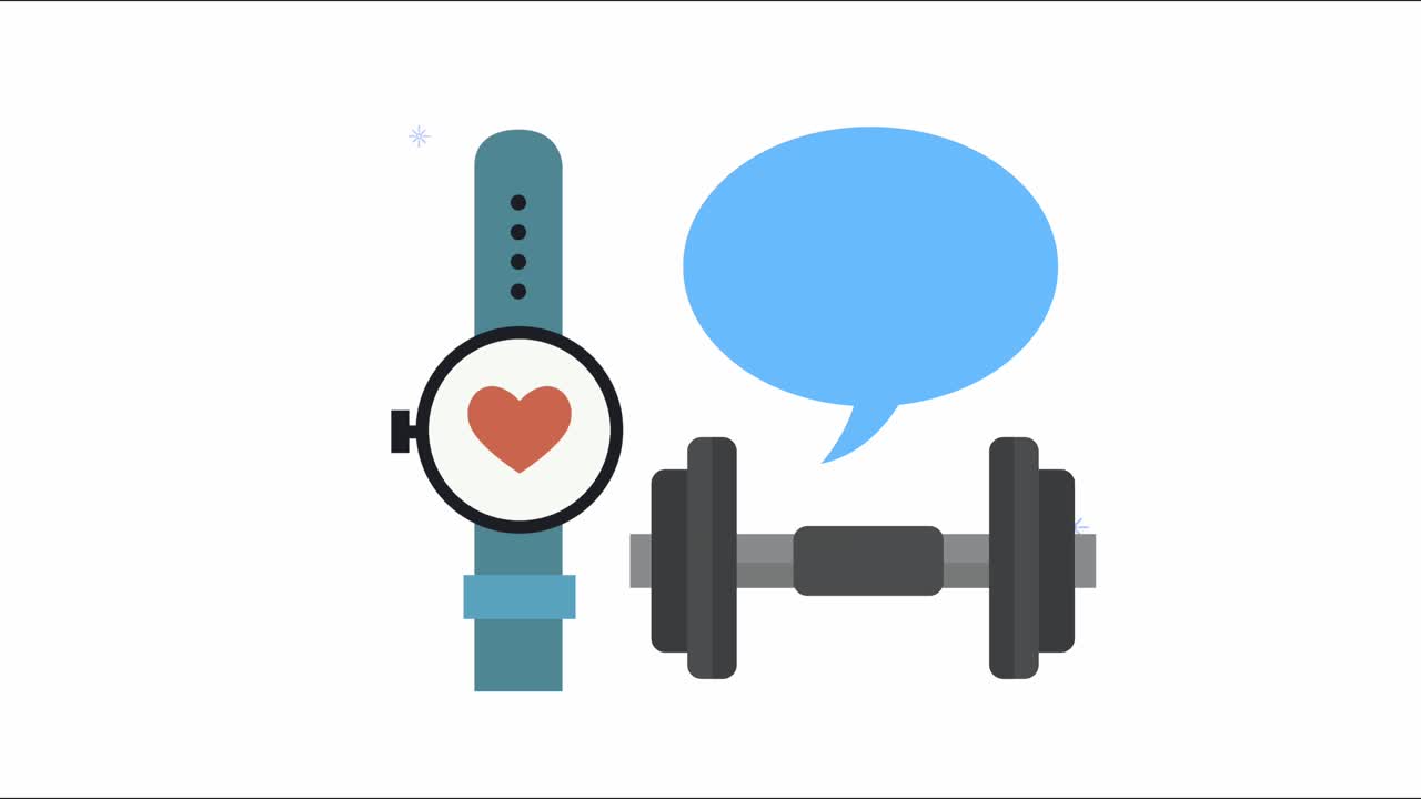 smartwatch with dumbbell and speech bubble