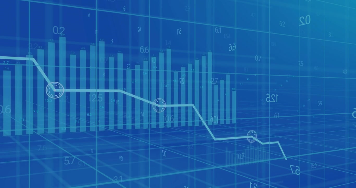 Animation of financial data processing over blue background