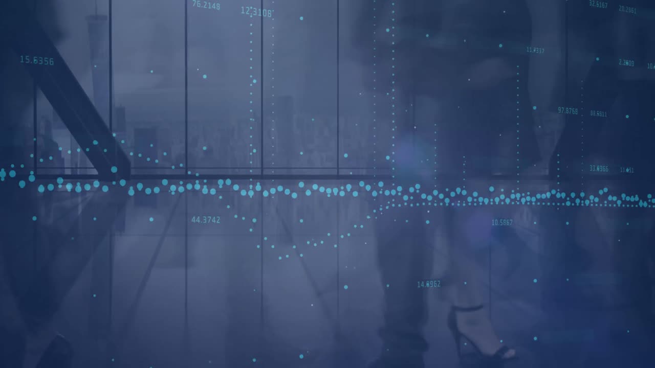 Animation of statistics and data processing over businesspeople