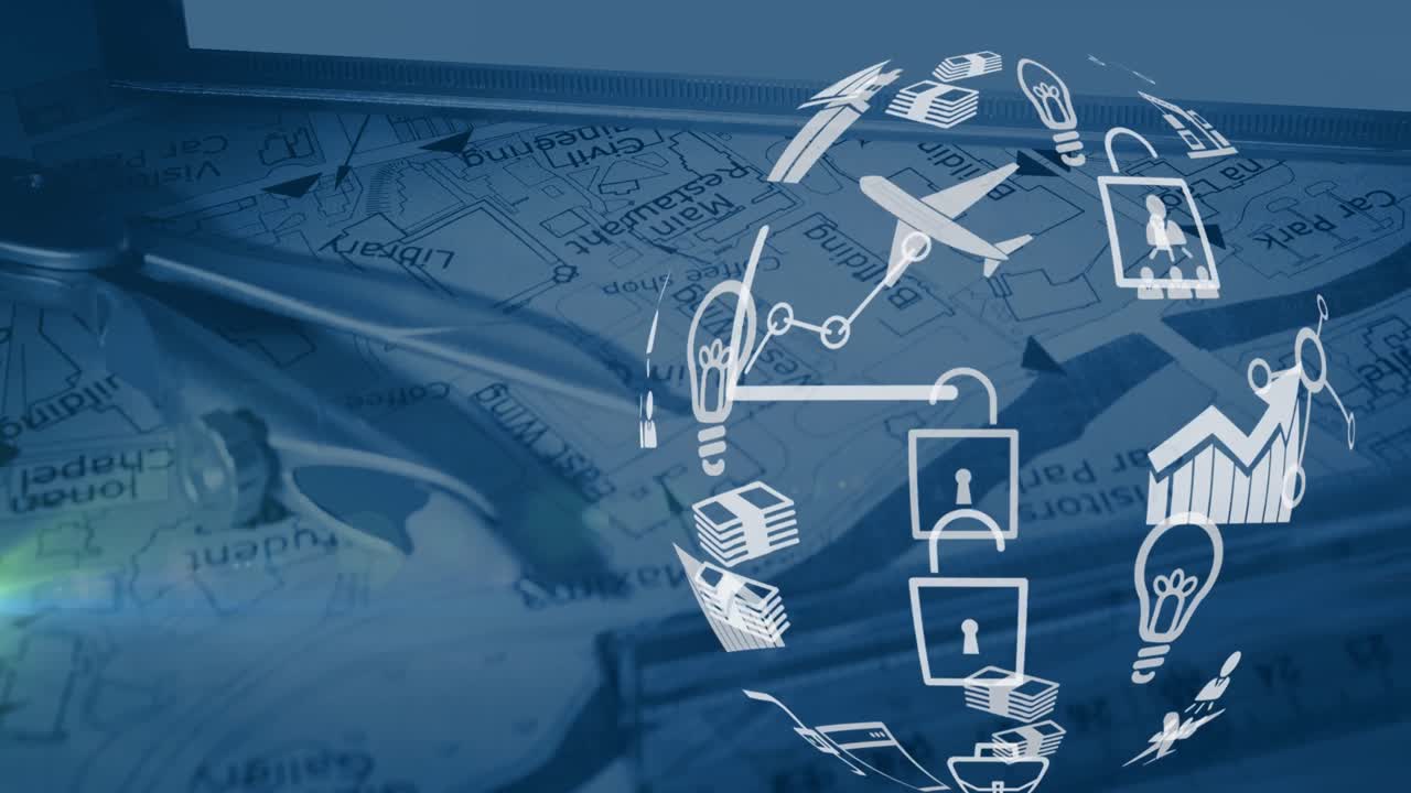 animación del globo hecho de iconos sobre el mapa