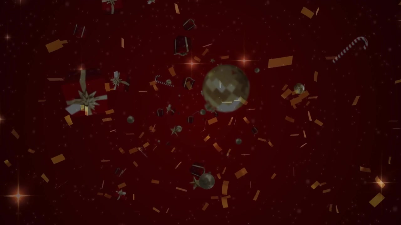 Animation of falling colourful confetti over dark background