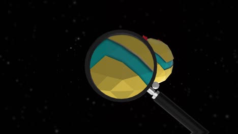 estudio del planeta con lupa aislado sobre un fondo negro.