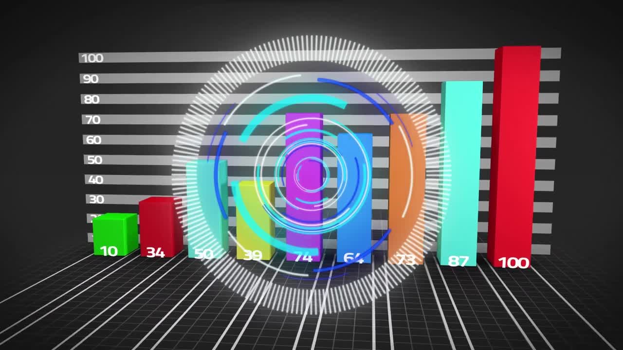 animación del escaneo del alcance sobre el procesamiento de datos financieros sobre un fondo negro