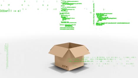 Data processing on grid network delivery box opening against white background