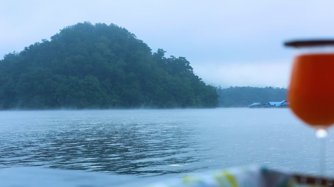 Misty river with mountain backdrop in Chiang Mai