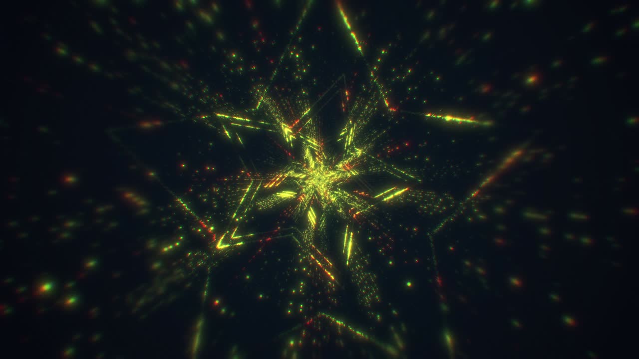 Modern Yellow Particle Abstract Star Shaped Tunnel Background. 4K