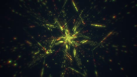 modern yellow particle abstract star shaped tunnel background. 4k