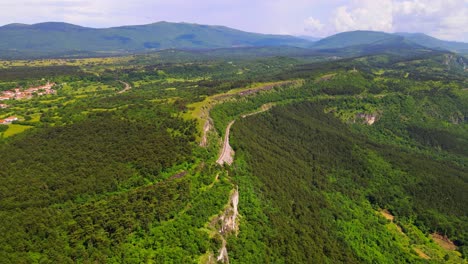 impresionantes imágenes aéreas de drones 4k de un bosque con un ferrocarril que atraviesa