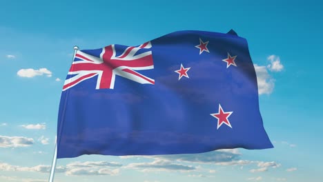 flag of new zealand with fabric structure against a cloudy sky (loopable)