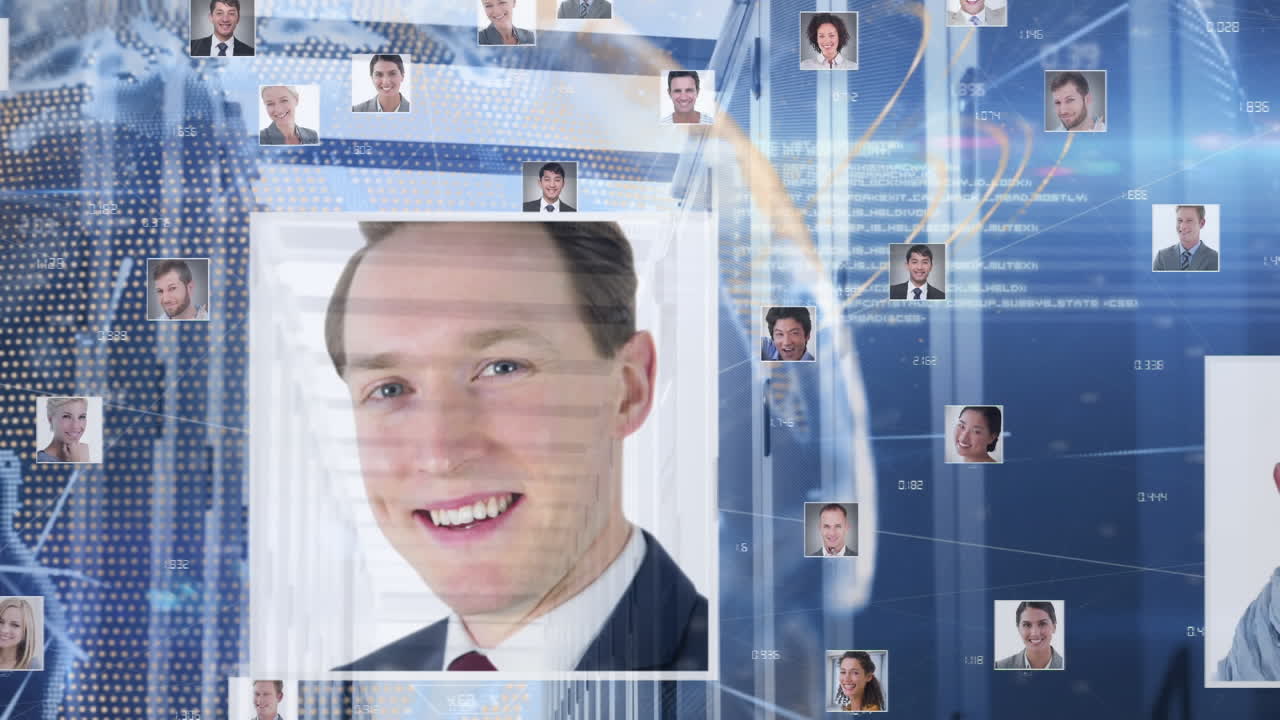 анимация глобуса и значков людей над серверной комнатой