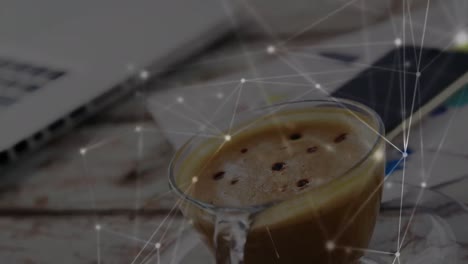 animación de la red de conexiones sobre una taza de café