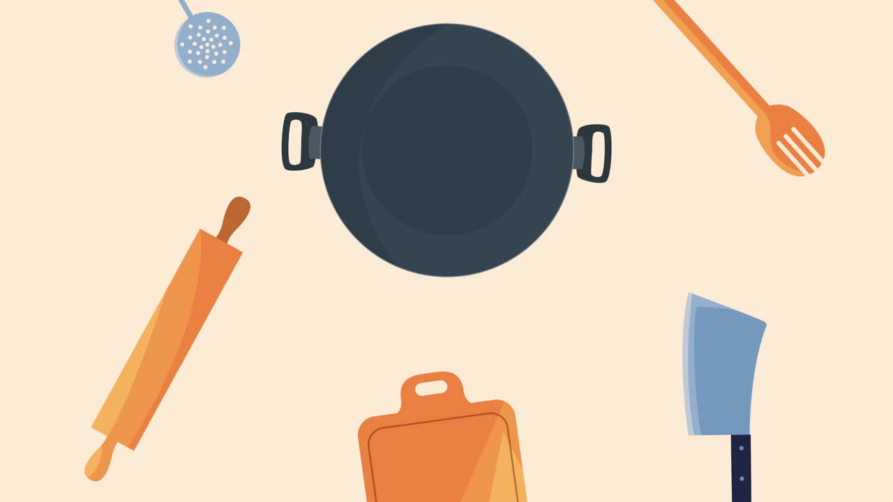 kitchen utensils set pattern animation