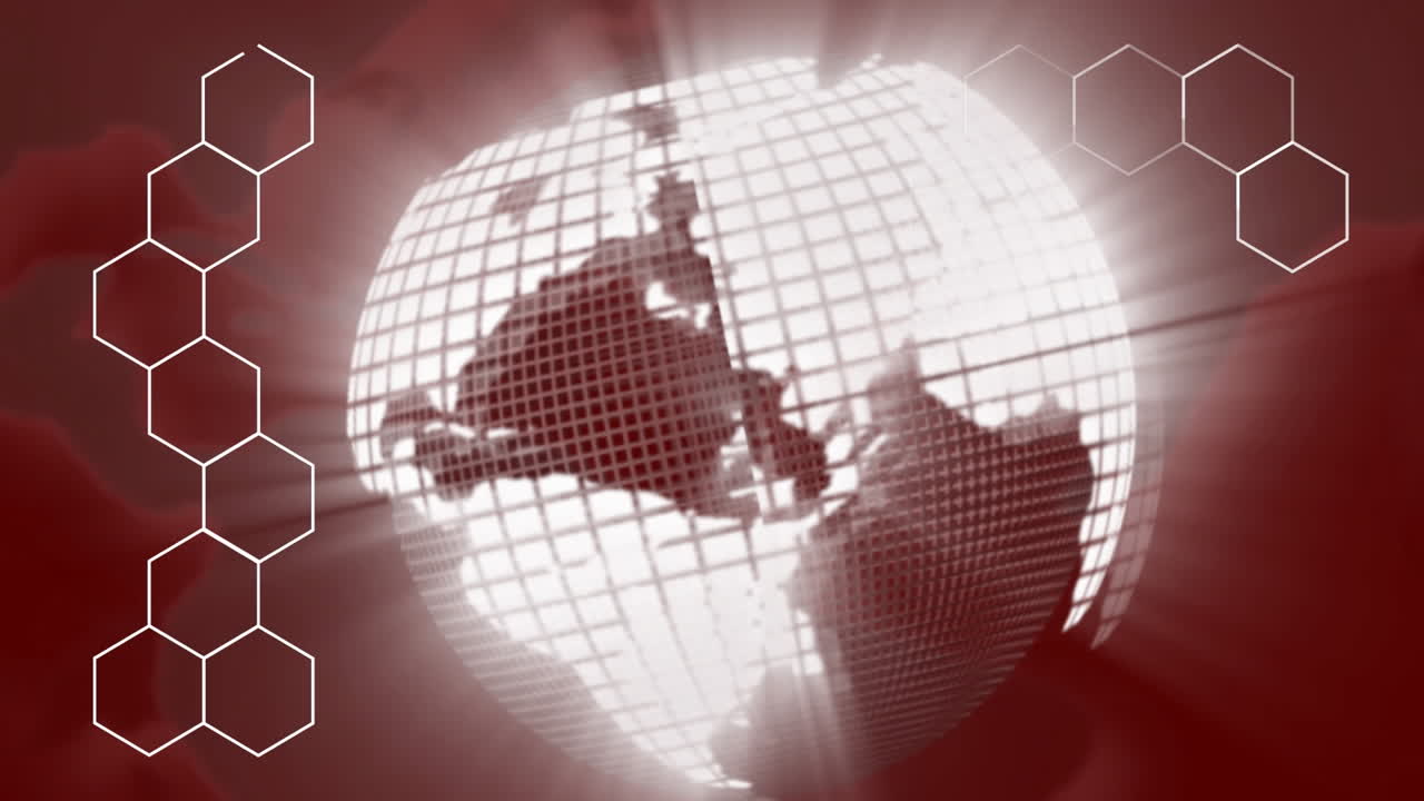 animación de hexágonos sobre el globo sobre fondo rojo