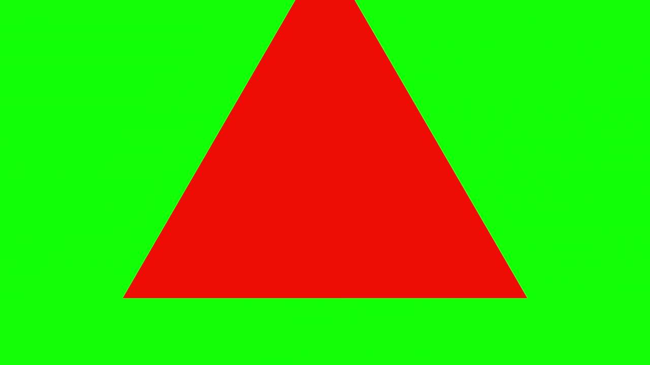 fondo verde y múltiples triángulos en movimiento, acercarse y alejarse repetidamente