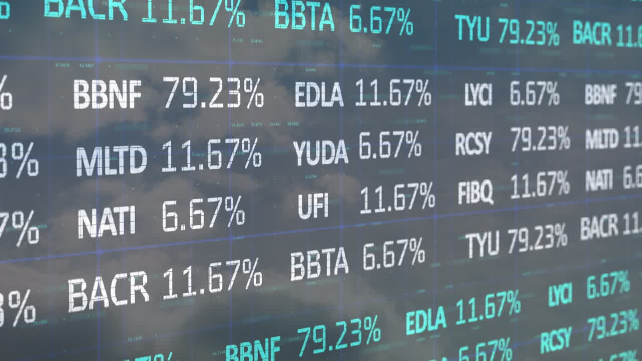 Composite video of stock market data processing against clouds in the blue sky