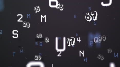 digital animation of multiple changing numbers and alphabets against black background