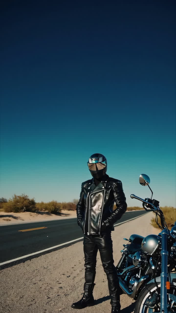 Biker on a Desert Road