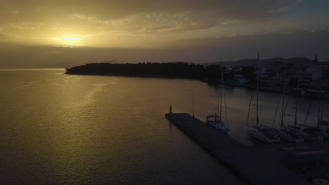 Beautiful-sunset-aerial-view-of-harbor-in-Ermioni-in-Greece