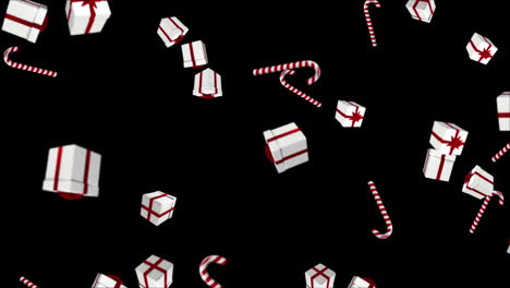 Red-and-white-presents-falling-on-black