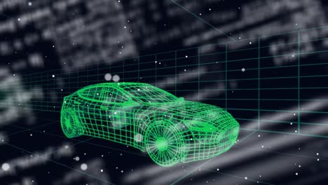 animación del procesamiento de datos sobre el modelo de dibujo 3d del coche y la cuadrícula