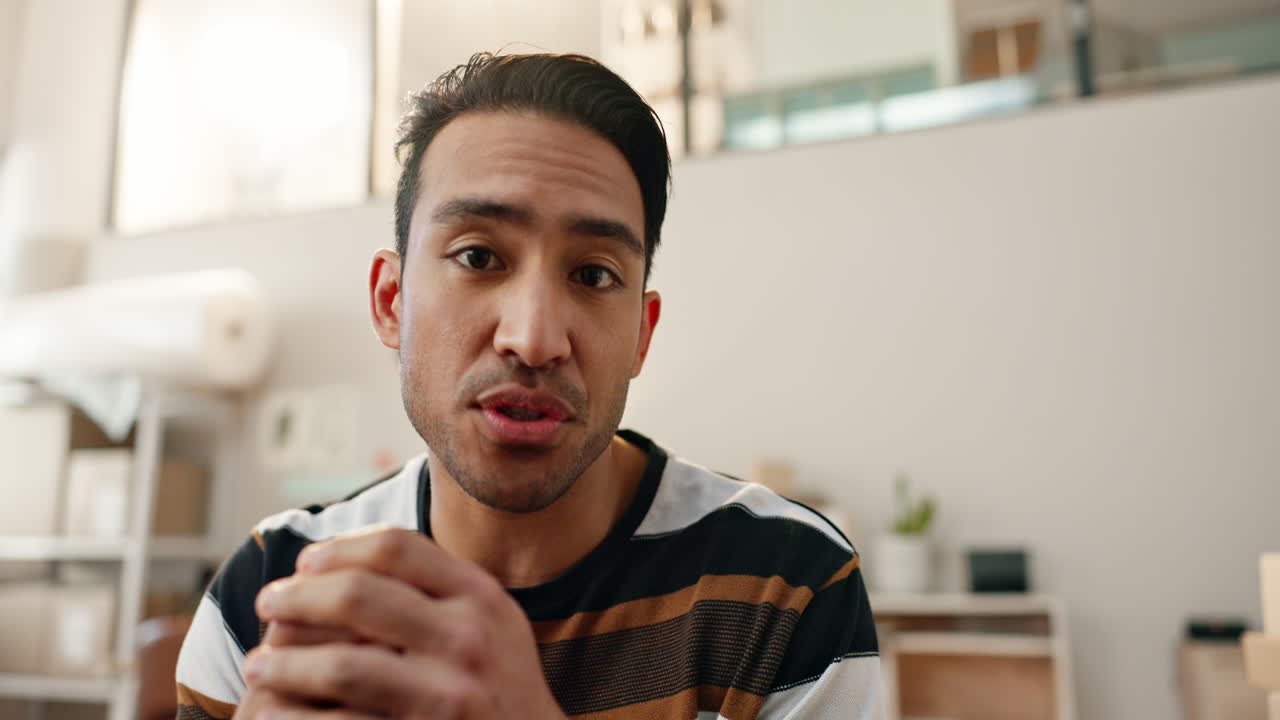 Face, video call and man with business