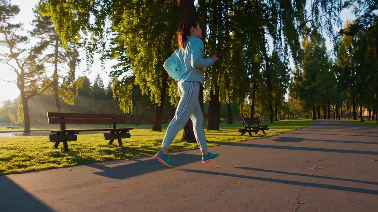 Woman Exercising in a Park at Sunrise