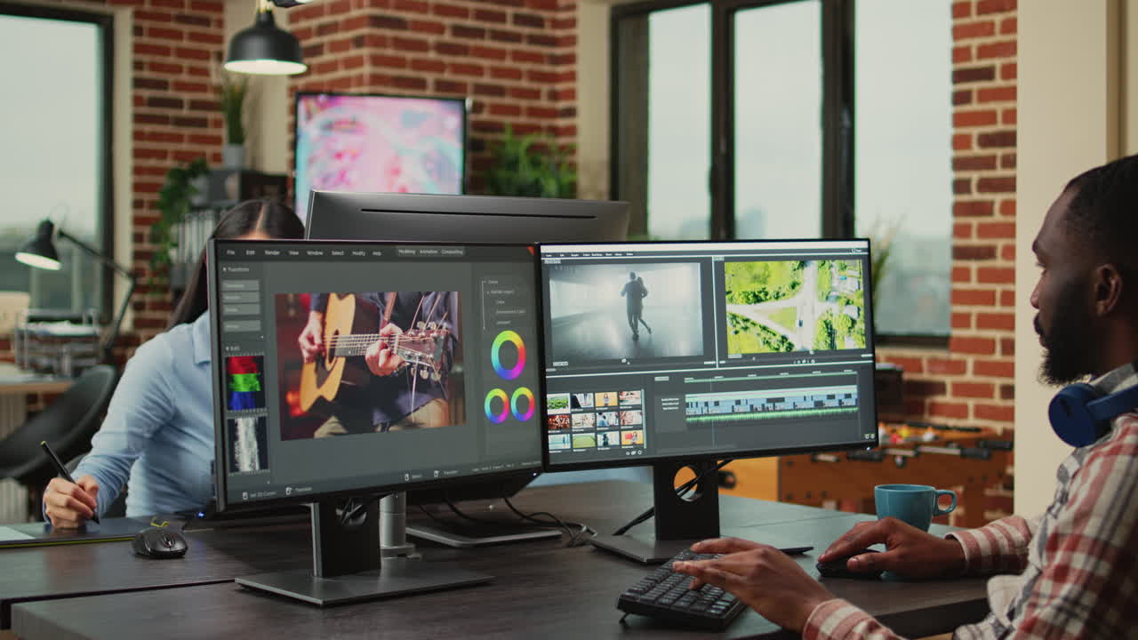 African american freelancer working on video filmmaking