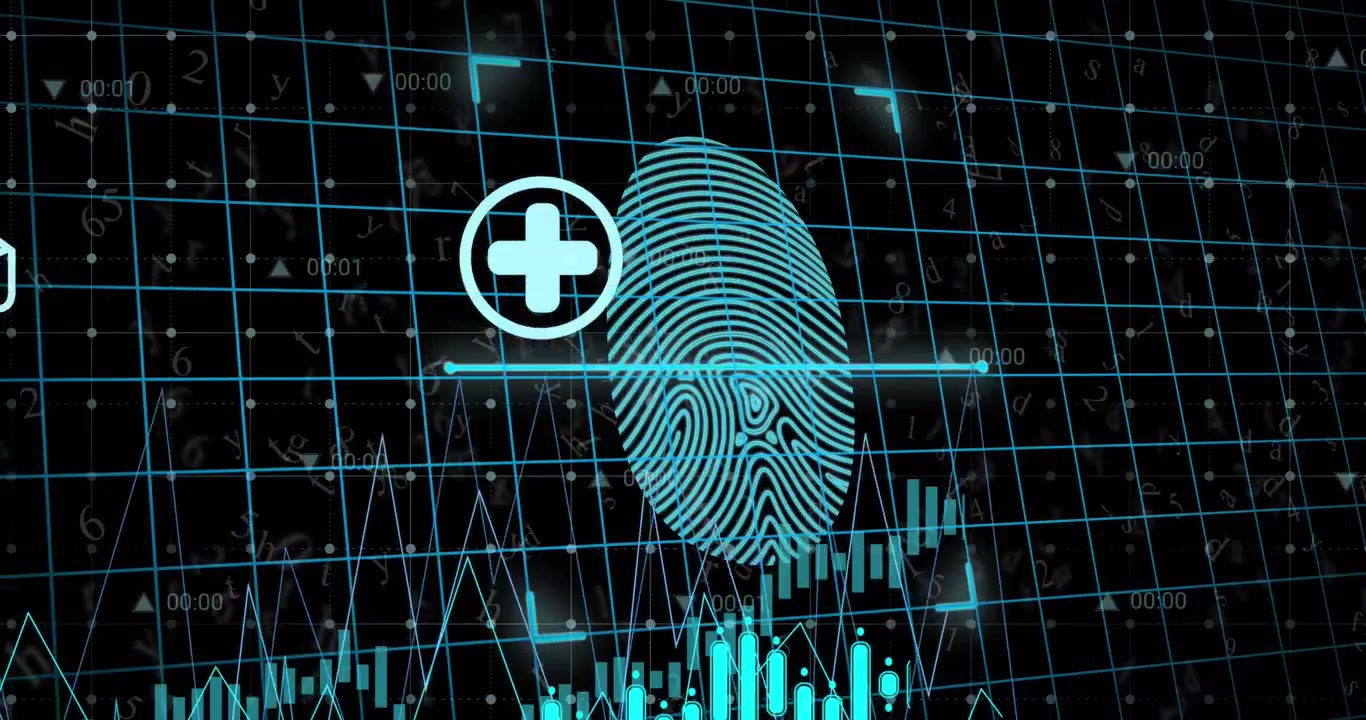 Digital Fingerprint Scanning with Changing Icons and Financial Data Overlay