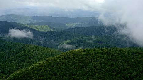 Flying through wet air, the drone reveals fog-laced peaks and valleys of the Smokies
