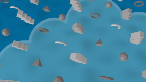 animación de formas sobre nubes sobre un fondo azul.