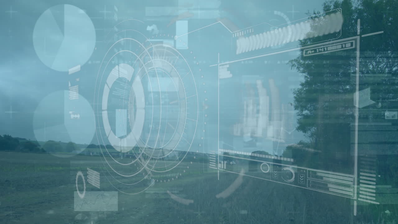 animación del procesamiento de datos sobre el paisaje