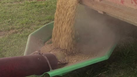 slomo of barley falling from the endgate of a graintruck into an auger