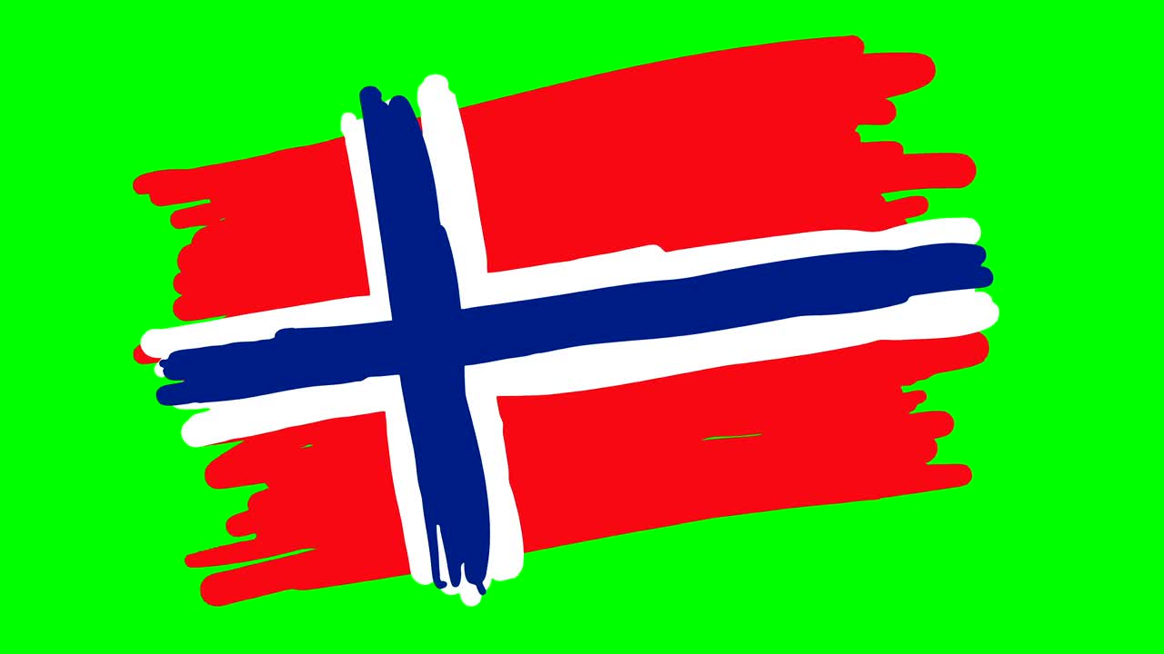 Norway flag drawing on green screen isolated whiteboard
