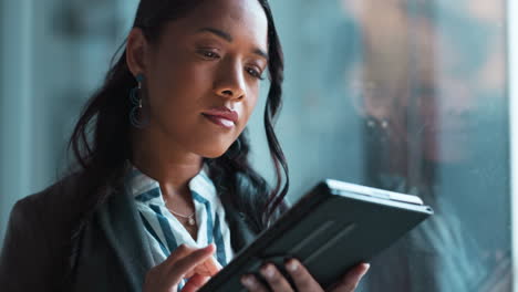 business woman, tablet and planning for corporate
