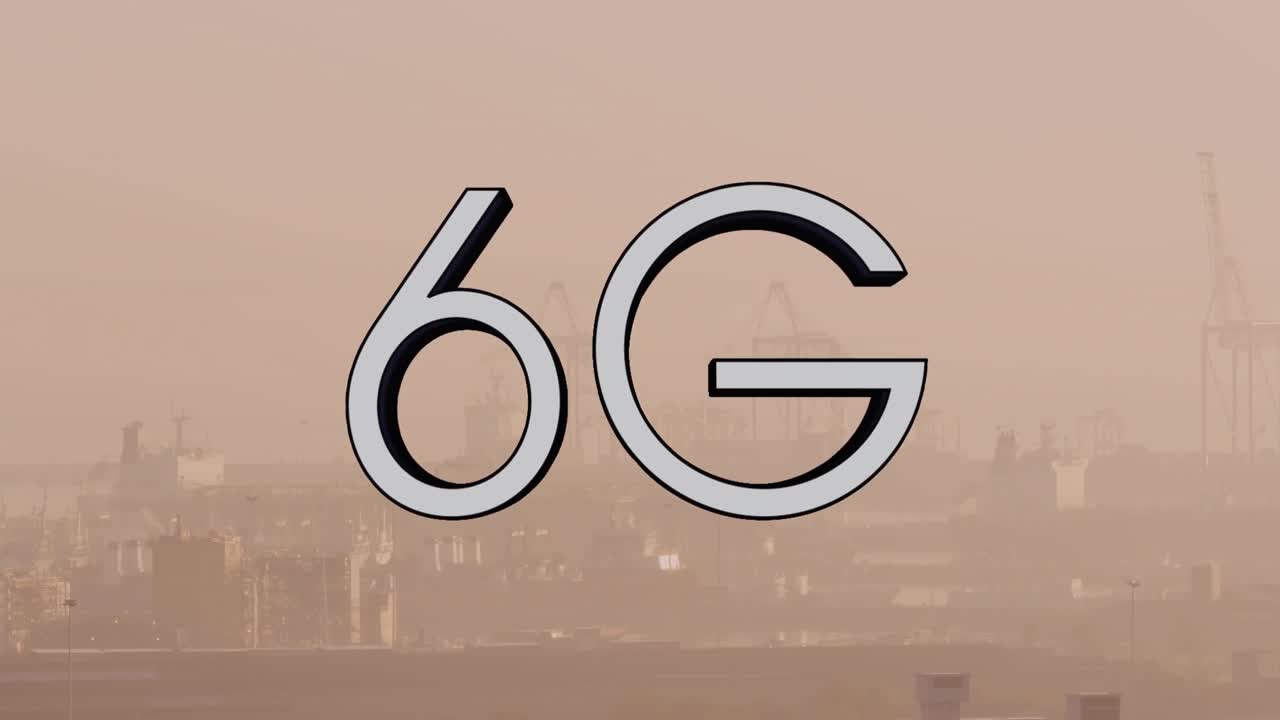 도시 풍경 위의 6g 텍스트 및 데이터 처리의 애니메이션