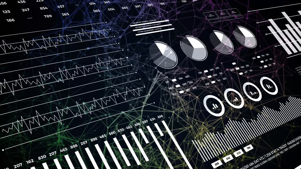 datos y estadísticas de informes, animación con diagramas gráficos.