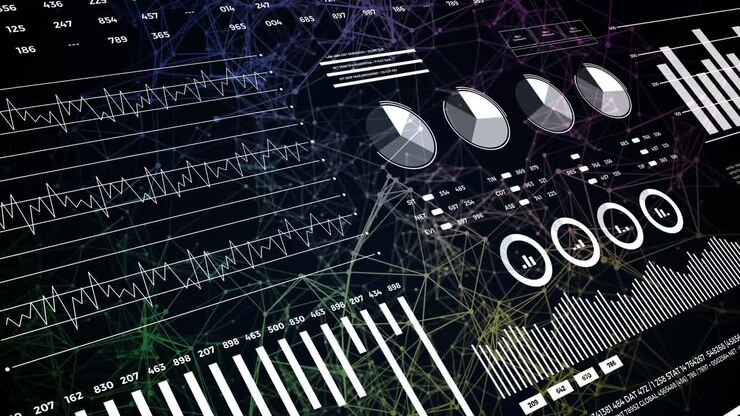 Data and report statistics, animation with graph diagrams.