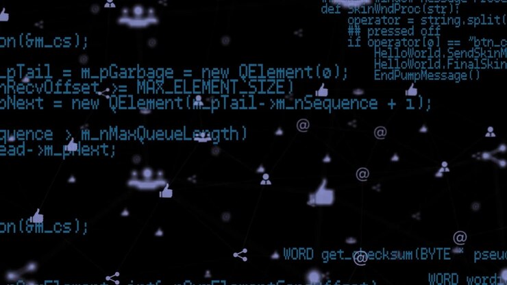 Digital Network Connection with Social Media Icons and Programming Code