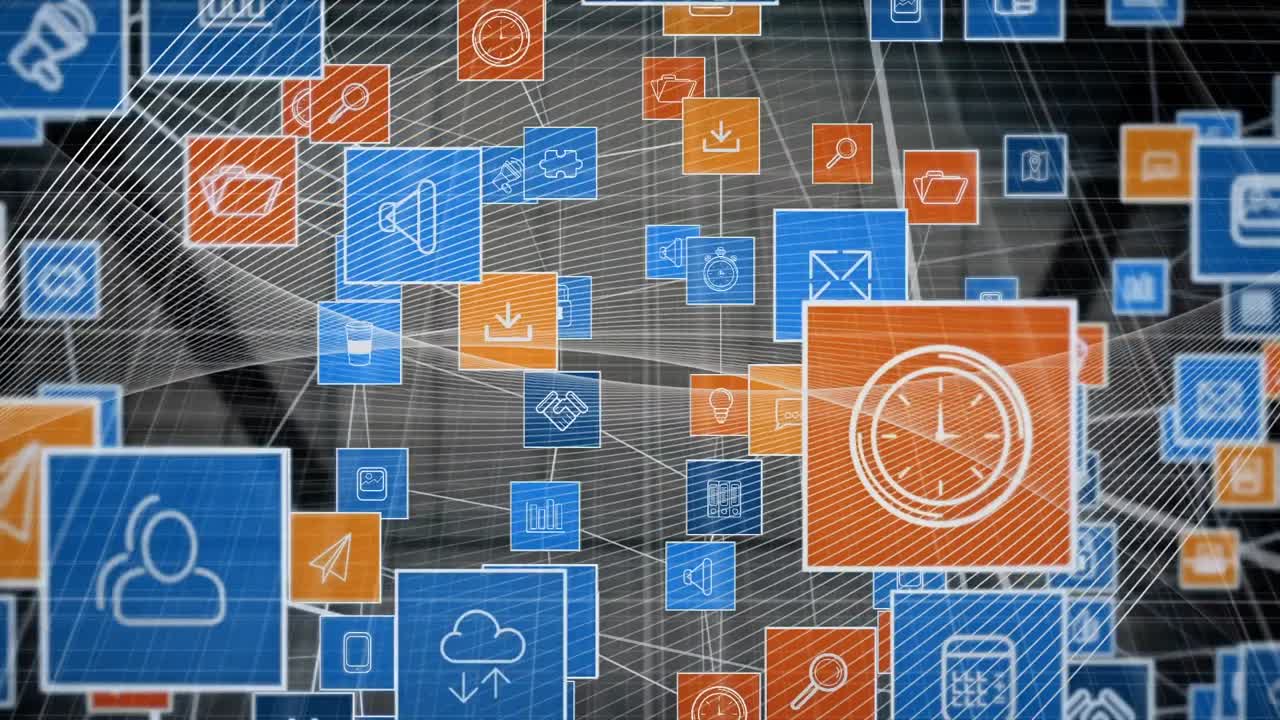 animación de la red de conexiones con iconos sobre la ventana