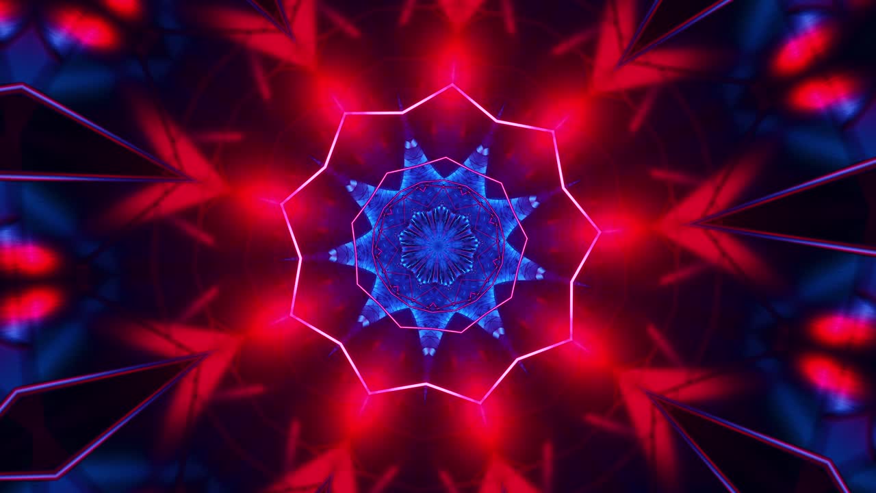 Luminous Red-Blue Abstract Tunnel Kaleidoscope. Looped Animation